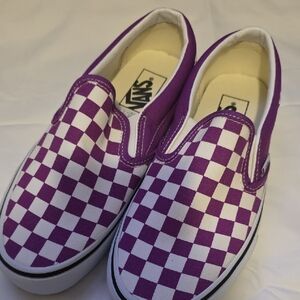 Vans Purple And White Slip Ons Men 6.5 Women 8